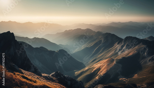 Sunrise hiking adventure to majestic mountain peak generated by AI © Jeronimo Ramos