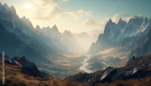 Majestic mountain range tranquil scene nature beauty generated by AI