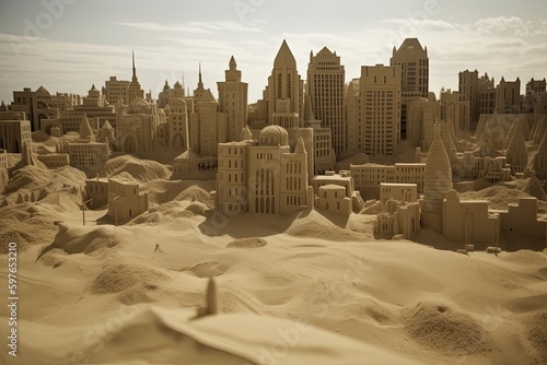 Sand city in the desert. Generative AI.
