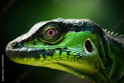 Close up of a green iguana. Generative AI.