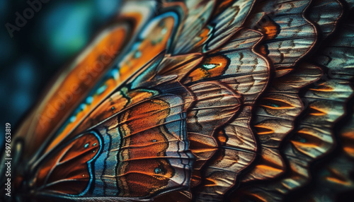 Vibrant butterfly wing displays ornate animal markings generated by AI
