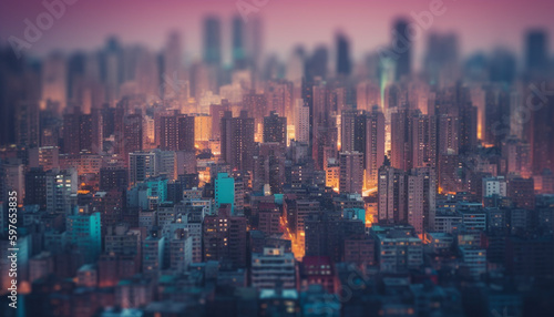 Glowing cityscape at dusk modern and crowded generated by AI