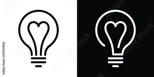lamp logo and love design line icon vector illustration with black and white background