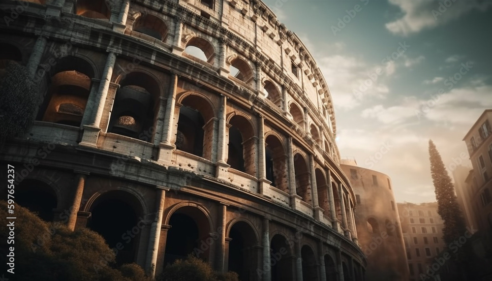 Fototapeta premium Majestic architecture symbolizes ancient cultures and history generated by AI