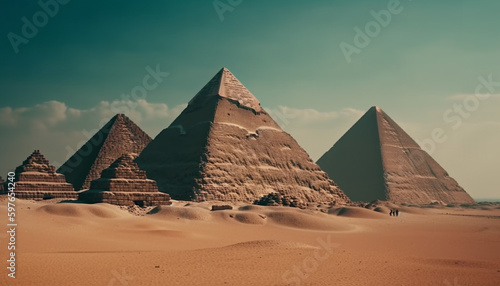 Majestic pyramid landscape ancient ruins Sphinx sculpture generated by AI