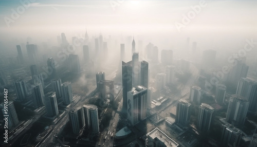 Futuristic skyscrapers illuminate Beijing urban skyline at dusk generated by AI
