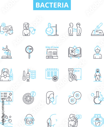 Bacteria vector line icons set. Bacterium, Microbe, Pathogen, Streptococcus, Salmonella, Ecoli, Staphylococcus illustration outline concept symbols and signs