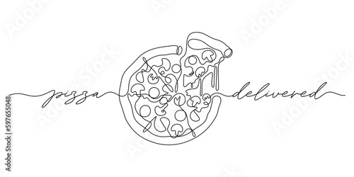 pizza one line drawing vector illustration. continuous line drawing of cheesy pizzeria tasty 