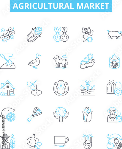 Agricultural market vector line icons set. Farming, Agriculture, Crop, Livelihood, Produce, Prices, Trade illustration outline concept symbols and signs