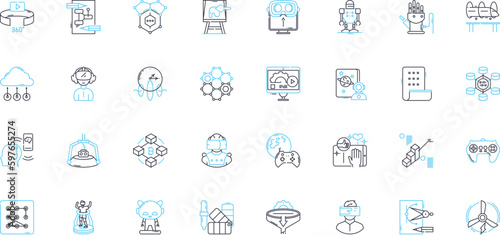 Digital Age linear icons set. Technology, Internet, Automation, Innovation, Cybersecurity, Globalization, Virtuality line vector and concept signs. Connectivity,Information,Online outline