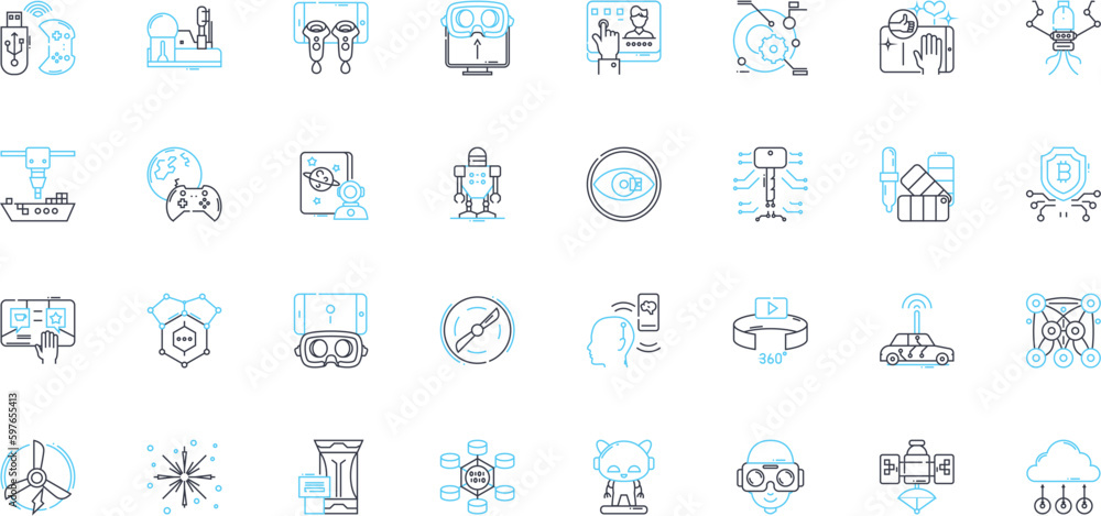 Graphic elements linear icons set. Color, Typography, Composition, Balance, Contrast, Grid, Hierarchy line vector and concept signs. Alignment,Texture,Pattern outline illustrations