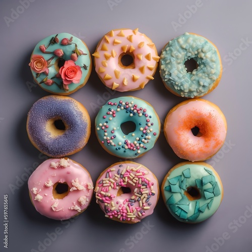 Various flavored donuts isolated on white background.