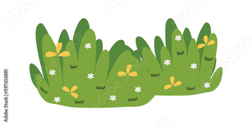 Illustration of bush for decorate the garden beautifully. Ornamental plant shrub for decorate of a park, a garden or a green fence. Thick thickets of shrubs. Foliage for spring and summer card design.