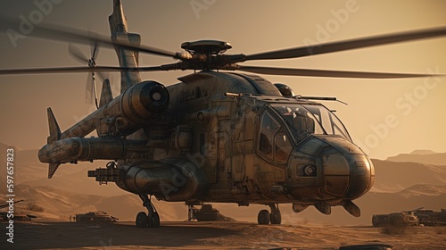 gunship military aircraft, digital art illustration, Generative AI