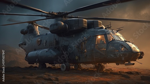 gunship military aircraft, digital art illustration, Generative AI