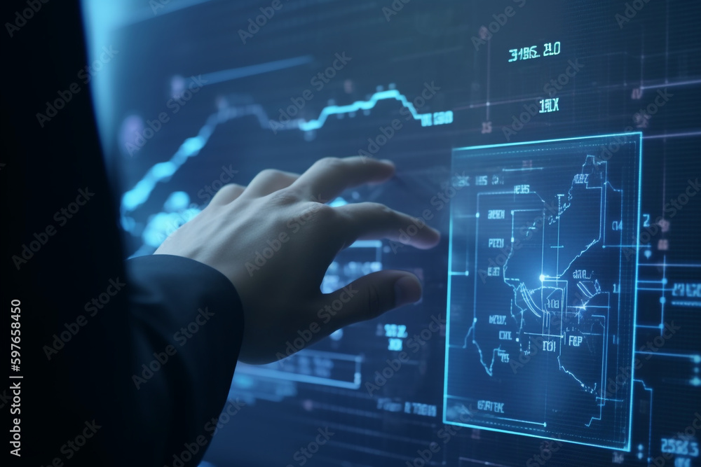 Businessman touching on AI machine learning on virtual screen with big data computer Businessman touching on AI machine learning on virtual screen with big data computer