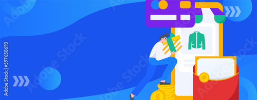 Holiday Shopping E-Commerce Online Shopping People Flat Vector Concept Operation Hand Drawn Illustration
