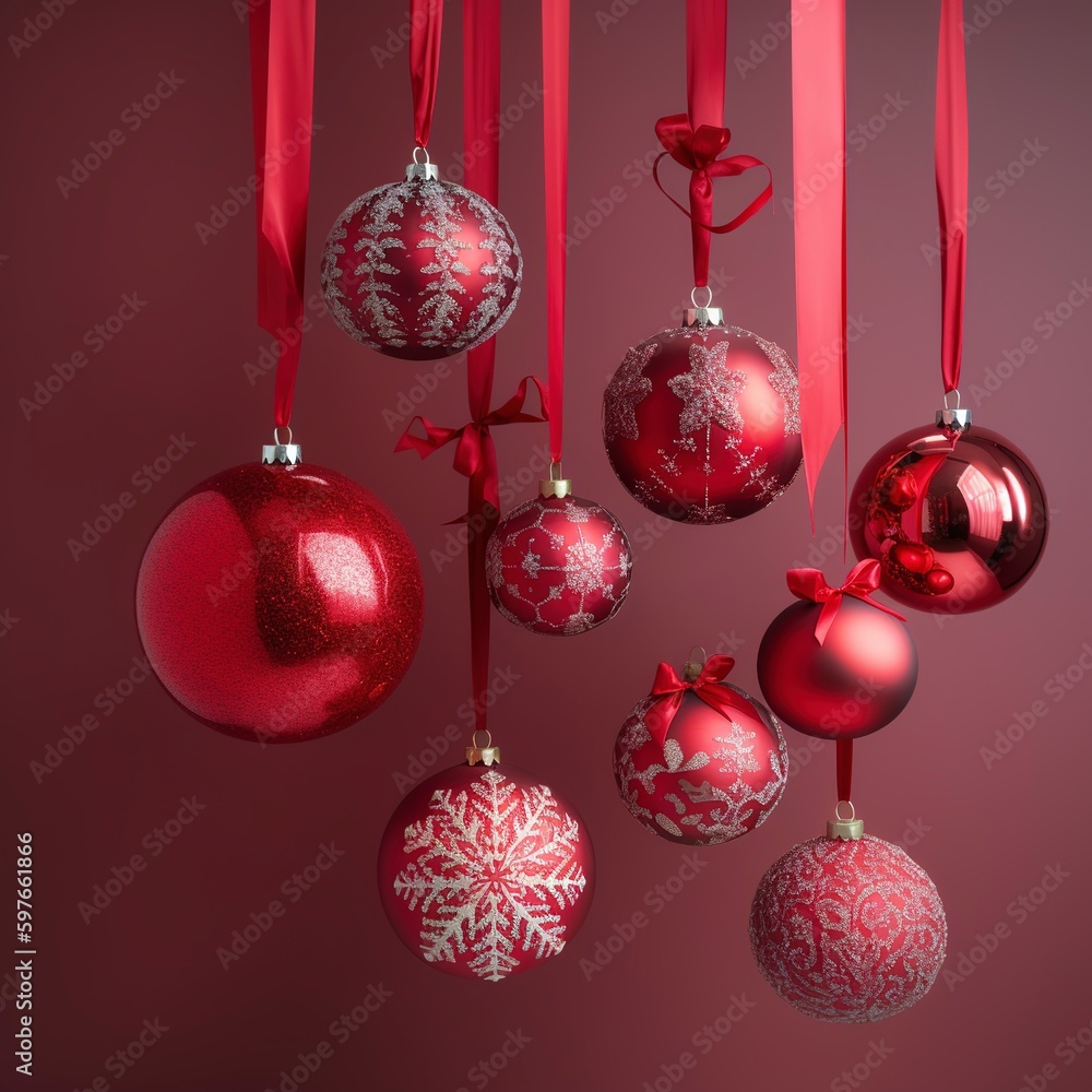 red christmas balls on red background. red christmas balls on red background.