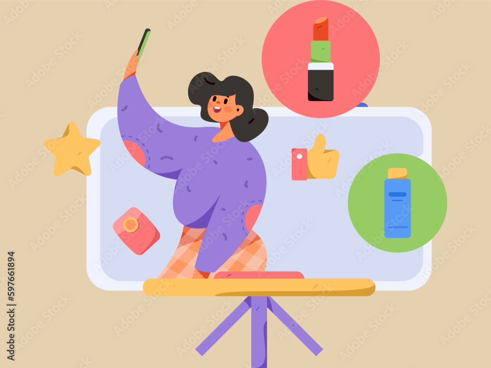 Fototapeta premium Holiday Shopping E-Commerce Online Shopping People Flat Vector Concept Operation Hand Drawn Illustration 