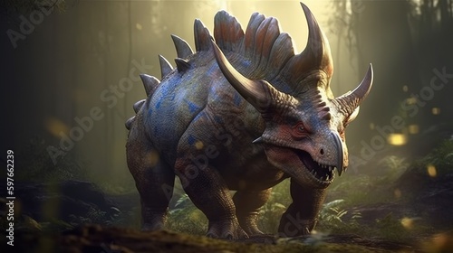 prehistoric triceratops, digital art illustration, Generative AI © Artcuboy
