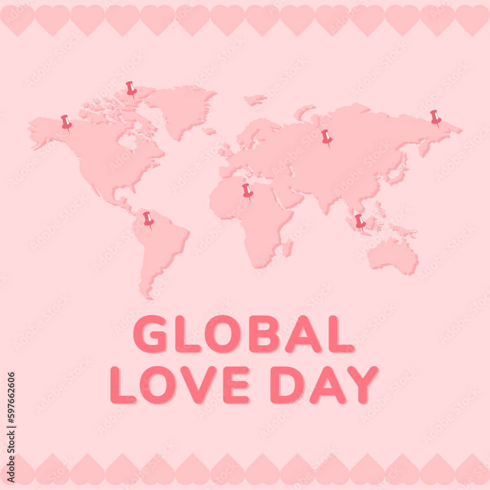 Map Illustration for Global love day vector banner design background celebrated every year on 1st of may.