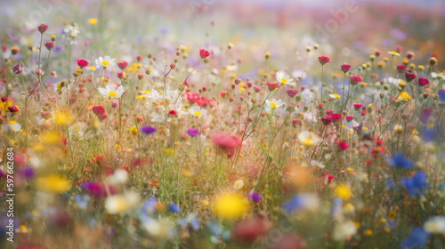 Spring colorful wildflower field background. Generative AI © piai