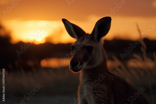 a kangaroo looking at the sunset © imur
