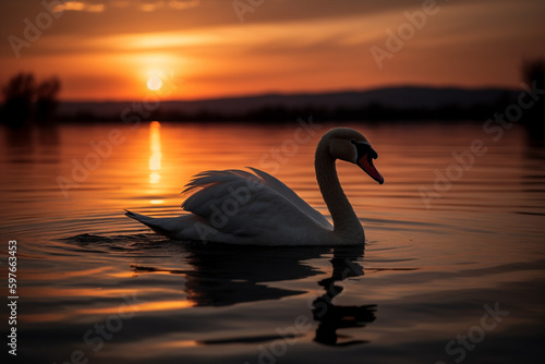 a swan looking at the sunset © imur