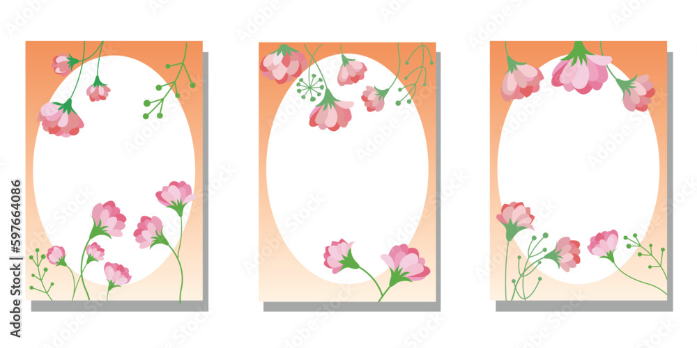Fototapeta premium Set of floral frames. Natural flower decoration template collection for Mother's day, wedding day, birthday and celebration cards. Vector illustration.