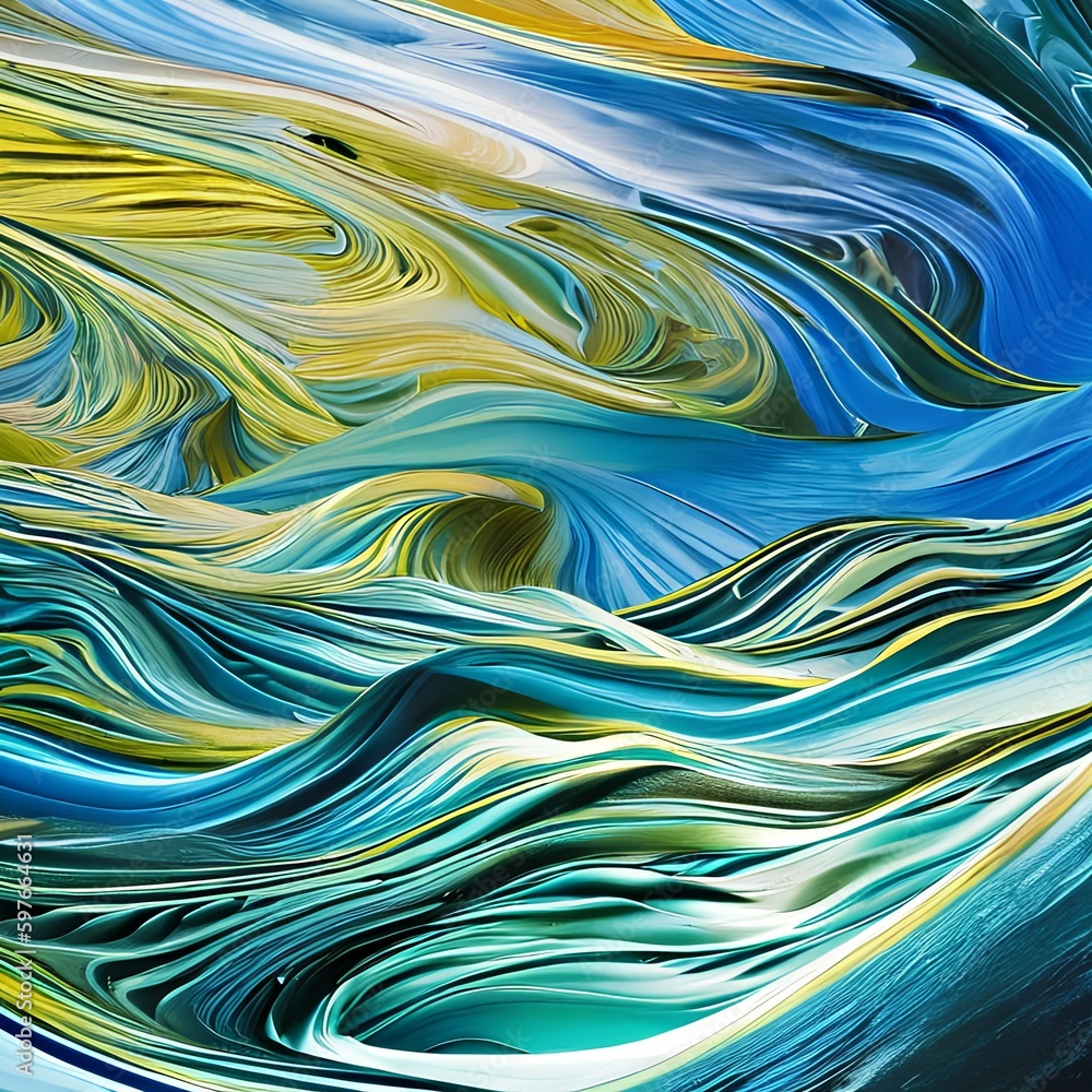 Fototapeta An abstract representation of an underwater landscape with swirling shapes and muted blues and greens4, Generative AI