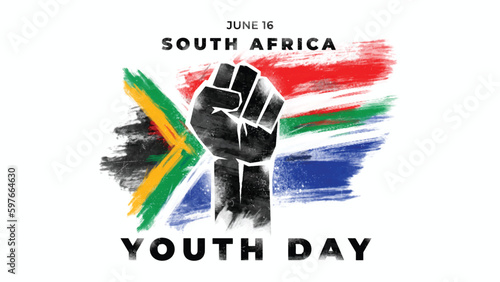 South Africa Youth Day, 16 june celebration with flag the brush paint style. vector illustration.