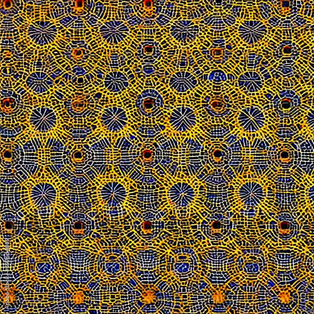 A digital abstract pattern of interlocking circles in shades of yellow, orange, and red1, Generative AI