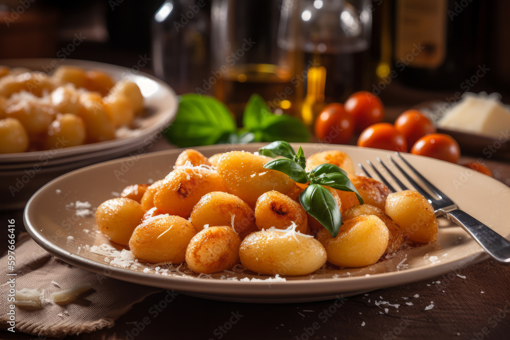 Gnocchi alla sorrentina, Italian food. AI Generated.