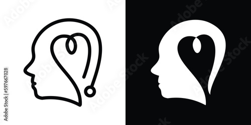 love and head people logo, human intelligence health mental health design icon illustration