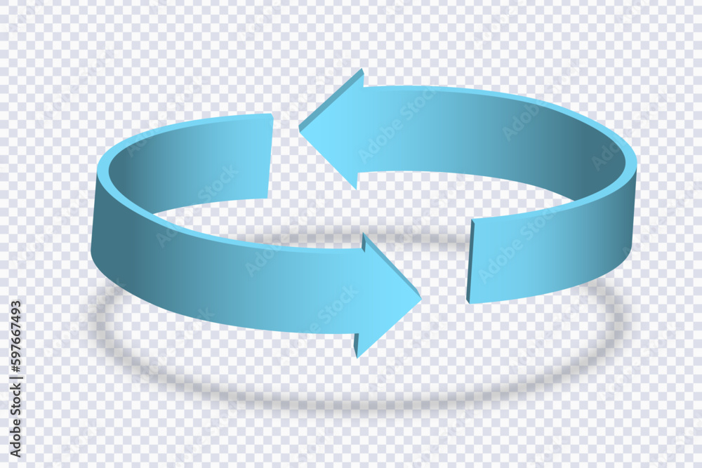 Two blue arrows circle. Recycle symbol or sign of arrow refresh, reload