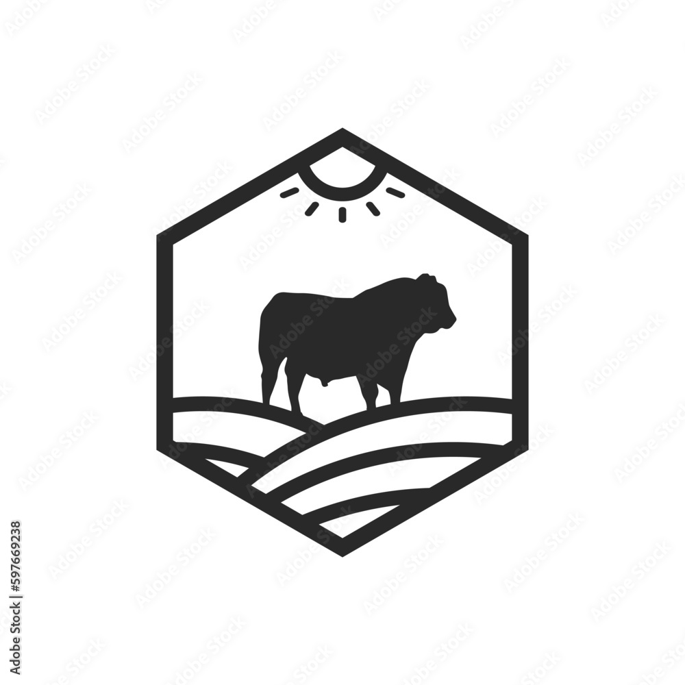 Minimalist Cow Illustration Logo Design in Hexagonal Frame Minimalist Cow Illustration Logo Design in Hexagonal Frame
