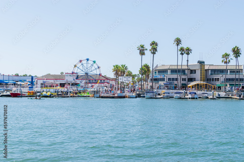 Newport Beach , CA USA - September 8, 2019: Balboa boardwalk and Balboa ...