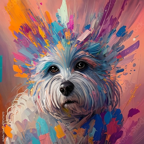 Colorful oil painting of dog generated by Ai technology