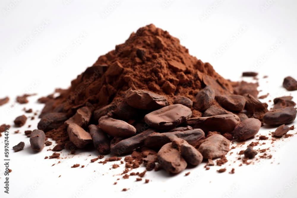 bean cocoa powder dessert brown food chocolate ingredient sweet dark. Generative AI. bean cocoa powder dessert brown food chocolate ingredient sweet dark. Generative AI.