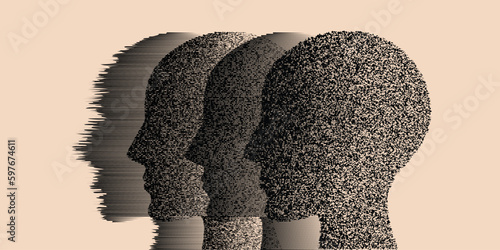 people marden makeover abstract, Dissociative disorder, Brain problems. Degenerative disease. Bipolar disorder, double personality, Thoughts and voices concept vector.