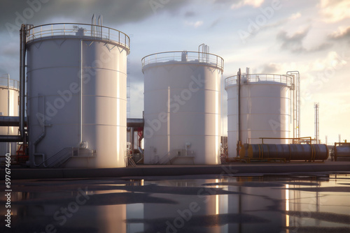 industry tank energy industrial pipe refinery oil gas fuel factory. Generative AI. photo