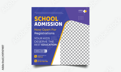 school admission or education social media pack template design set back to school Suitable for online education, Vector illustration