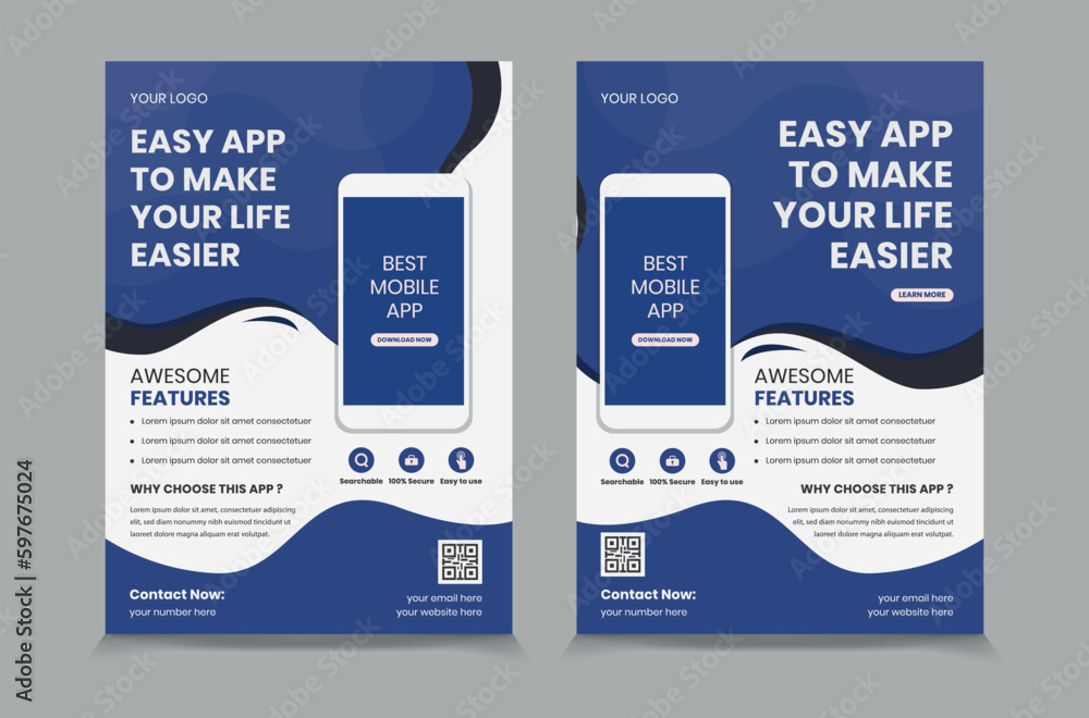 Mobile app promotion flyer design template, flier design for apps promote, vector illustration eps 10