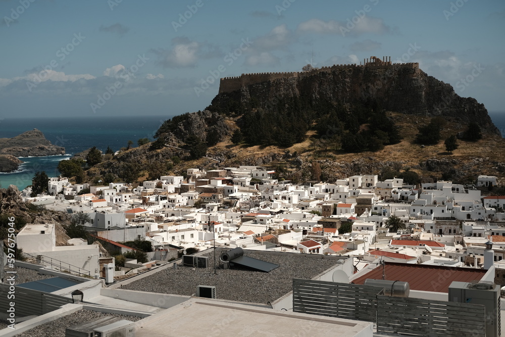 view of Lindos at Rhodos with his beautiful acropolis 