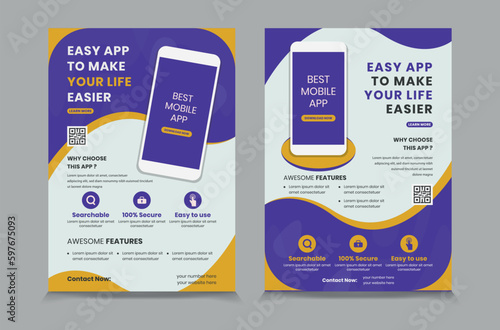 Mobile app promotion flyer design template, flier design for apps promote, vector illustration eps 10