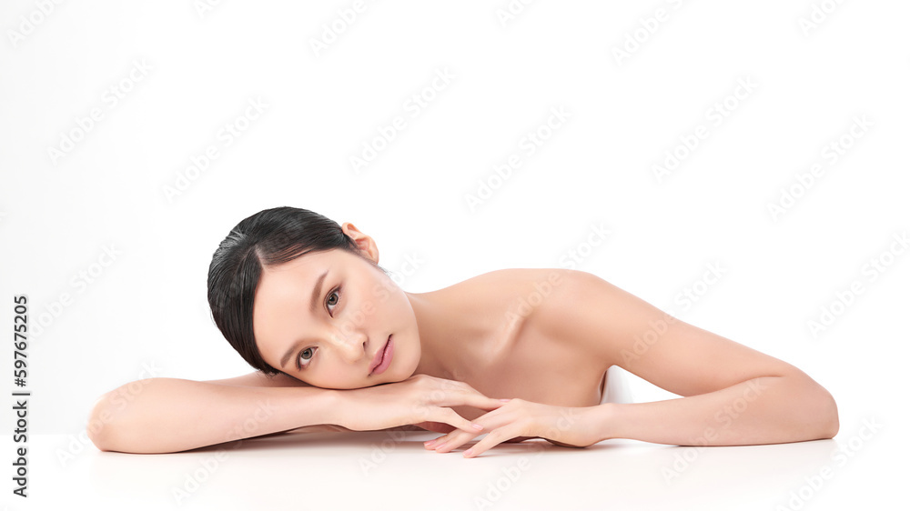 Beautiful young asian woman with clean fresh skin on white background, Face care, Facial treatment, Cosmetology, beauty and spa, Asian women portrait. Beautiful young asian woman with clean fresh skin on white background, Face care, Facial treatment, Cosmetology, beauty and spa, Asian women portrait.