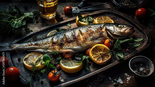 Tasty grilled fish dorado. Generative AI