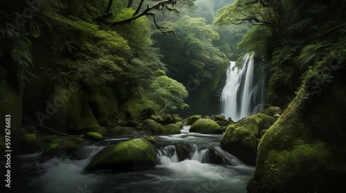 Mystical Serenity: Nachi Falls in a Tranquil Setting © Emojibb.Family