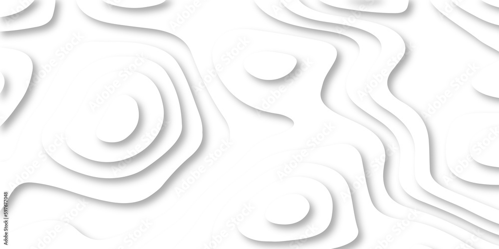 Abstract white 3d papercut background with waves. Topographic canyon geometric map relief texture with curved layers and shadow background. Material design concept vector illustration, white papercut.