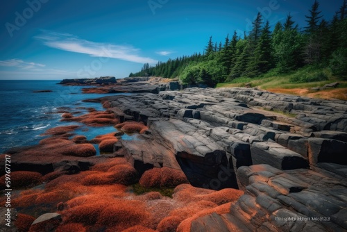 Coastline of Acadia National Park in Maine New England, Stunning Scenic Landscape Wallpaper, Generative AI 
